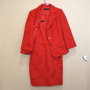 Dana Buchman Sz 10 Red 100% Cotton Pineapple Print Vintage Dress and Suit Jacket